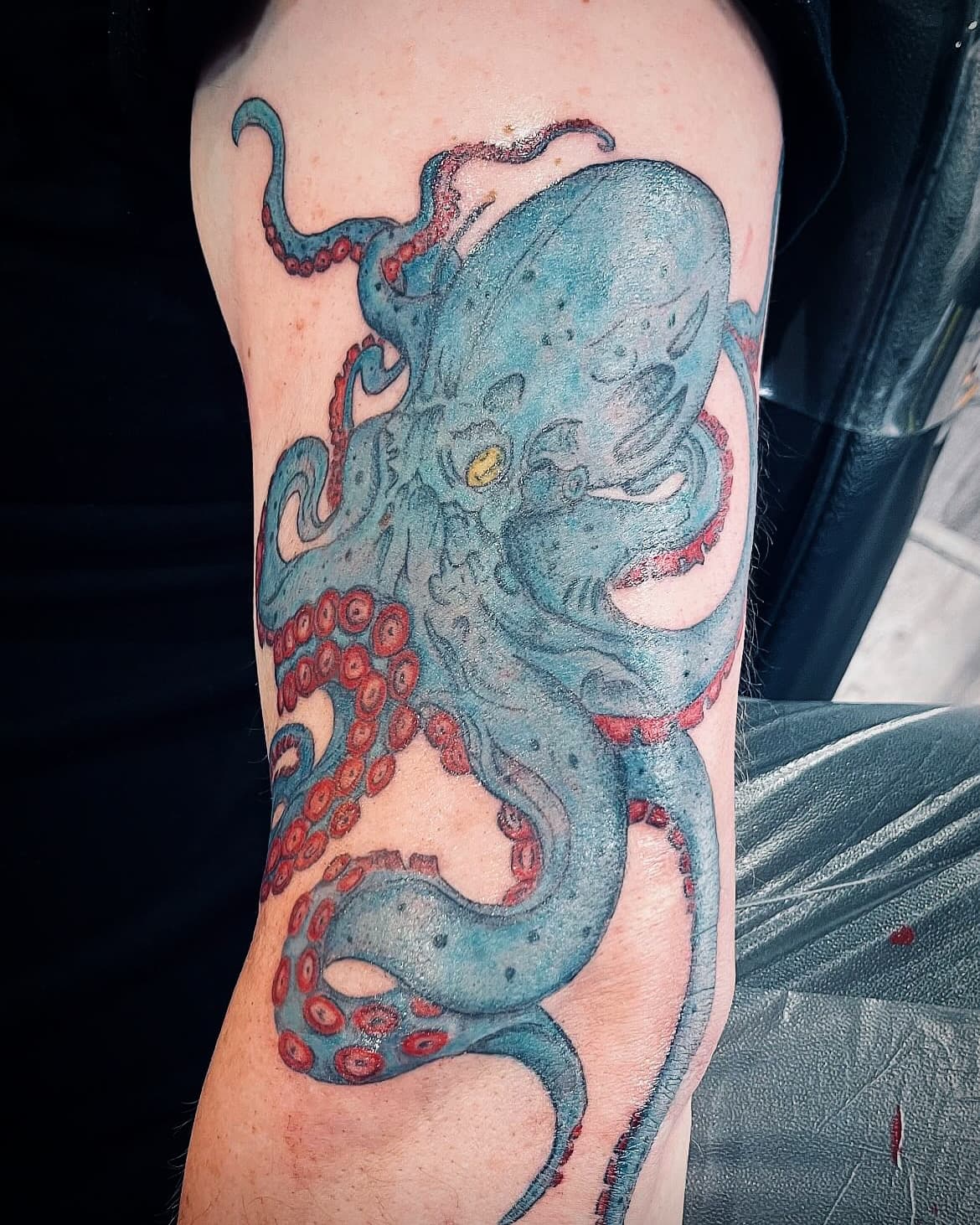 Color octopus neo-traditional arm tattoo by Tony Luong Maple Valley WA